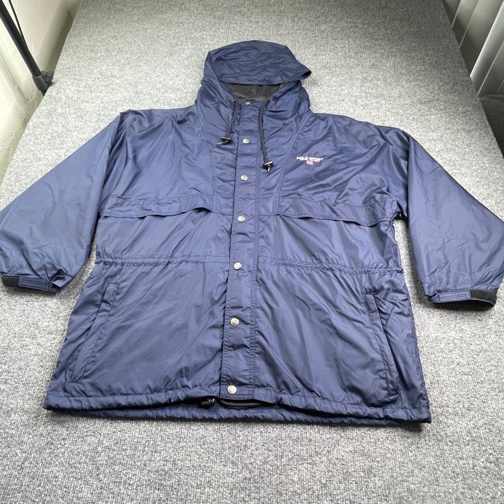 Polo‎ Sport Windbreaker Parka Mens L Navy Blue Hooded Nylon Jacket Vintage